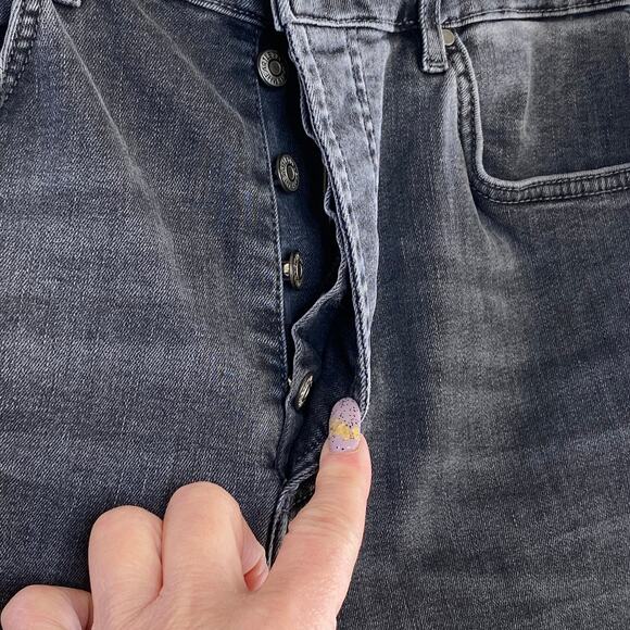 Elan Black Washed Button Fly Raw Hem High Rise Cropped Ankle Jeans Small 4 US 27 - Picture 6 of 11